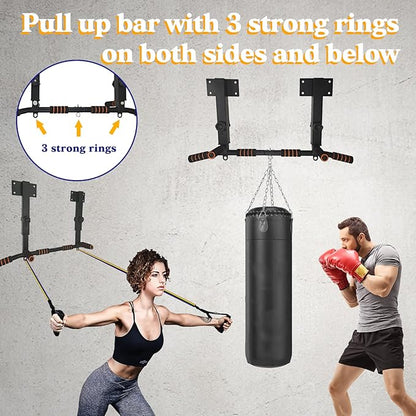 BDL Wall Mounted Pull Up Bar Chin Up bar Multifunctional Dip Station for Indoor Home Gym Workout, Power Tower Set Training Equipment Fitness Dip Stand Supports to 440 Lbs