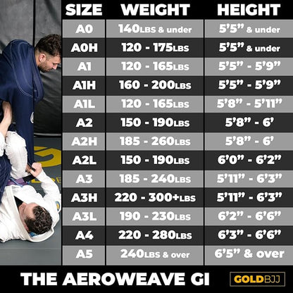 Gold BJJ Aeroweave Jiu Jitsu Gi - Ultra Lightweight BJJ Gi - Preshrunk Brazilian Jiu Jitsu Uniform for Men
