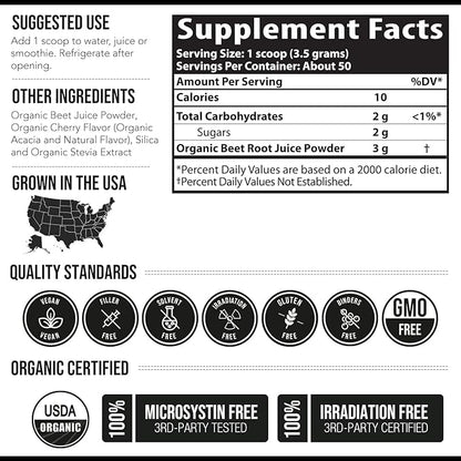BioBeet® Beet Juice (Black Cherry Flavor) Max Strength 20x High Concentration than Beet Root Powder ??Organic, Cold-Pressed, USA Grown, Raw Form ??Nitric Oxide, Circulation Support (50 Servings)