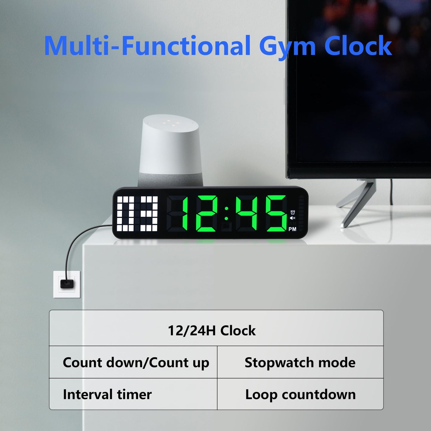 Gym Timer 15'' Large Wall Clocks for Home Gym, Interval Workout Countdown Clock Remote Control for