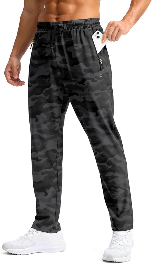 Pudolla Men's Lightweight Hiking Pants Quick-Dry Outdoor Sweatpants with Zipper Pockets for Casual