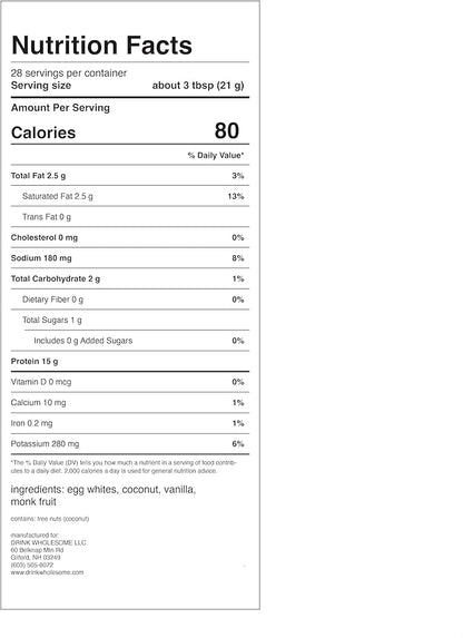 drink wholesome Vanilla Egg White Protein Powder | for Sensitive Stomachs | Gut Friendly | Additive & Dairy Free | No Artificial Sweeteners | No Bloating, Farts or Gas | No Constipation or Diarrhea