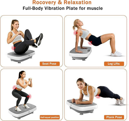 Vibration Plate Exercise Machine, Vibration Plate for Lymphatic Drainage & Body Toning, Whole Body Vibration Plate Platform with Bluetooth, Ultra-Quiet Home Gym Equipment, Resistance Bands