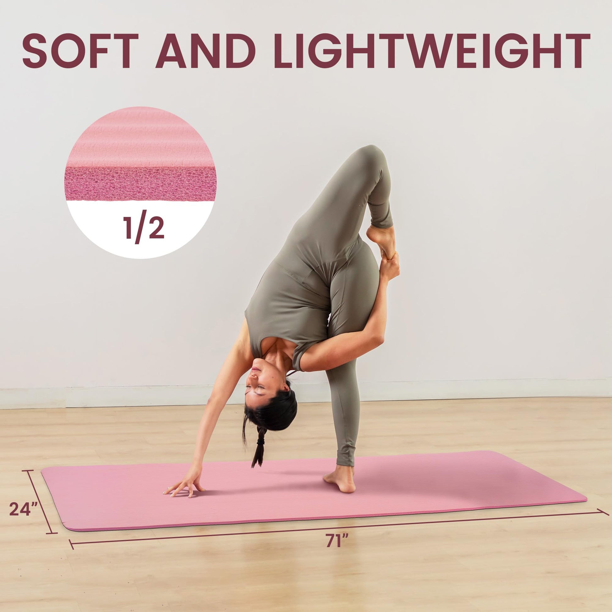 Fitvids 1/2-inch Thick High Density Exercise Yoga Mat with Carrying Strap