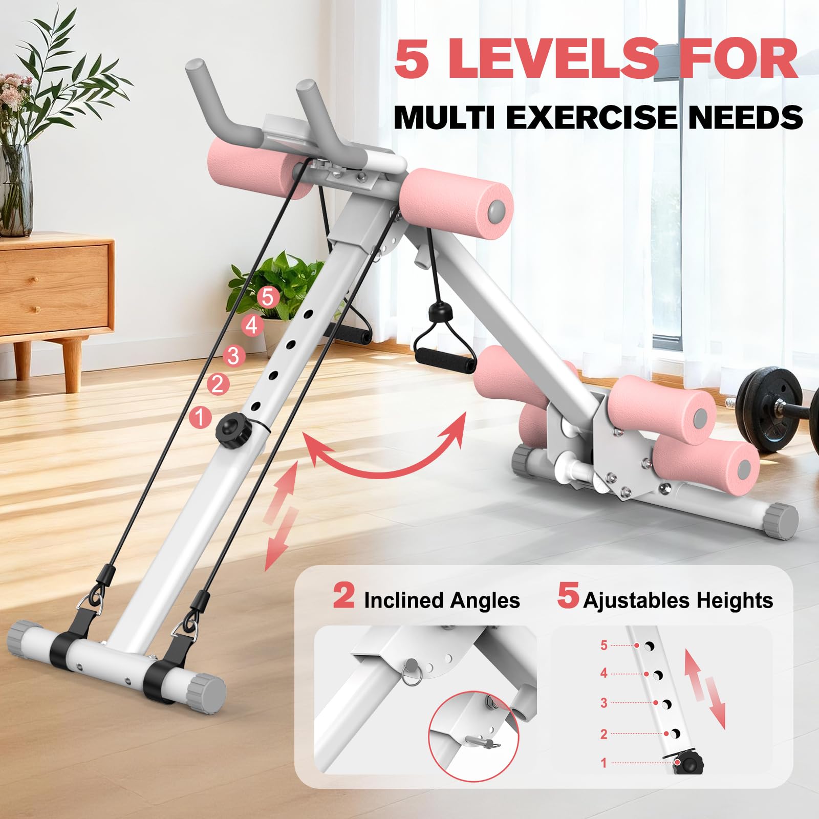 DERACY Ab Workout Machine Adjustable Ab Trainer Abdominal Trainer for Home Gym Foldable Ab Crunch