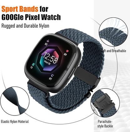 Braided Stretchy Band for Fitbit Versa 4/Versa 3/Sense 2/Sense Watch Band Women Men,Parachute-style Buckle Nylon Sport Wristband Soft Fabric Elastic Loop Strap Accessories for Versa 4/3