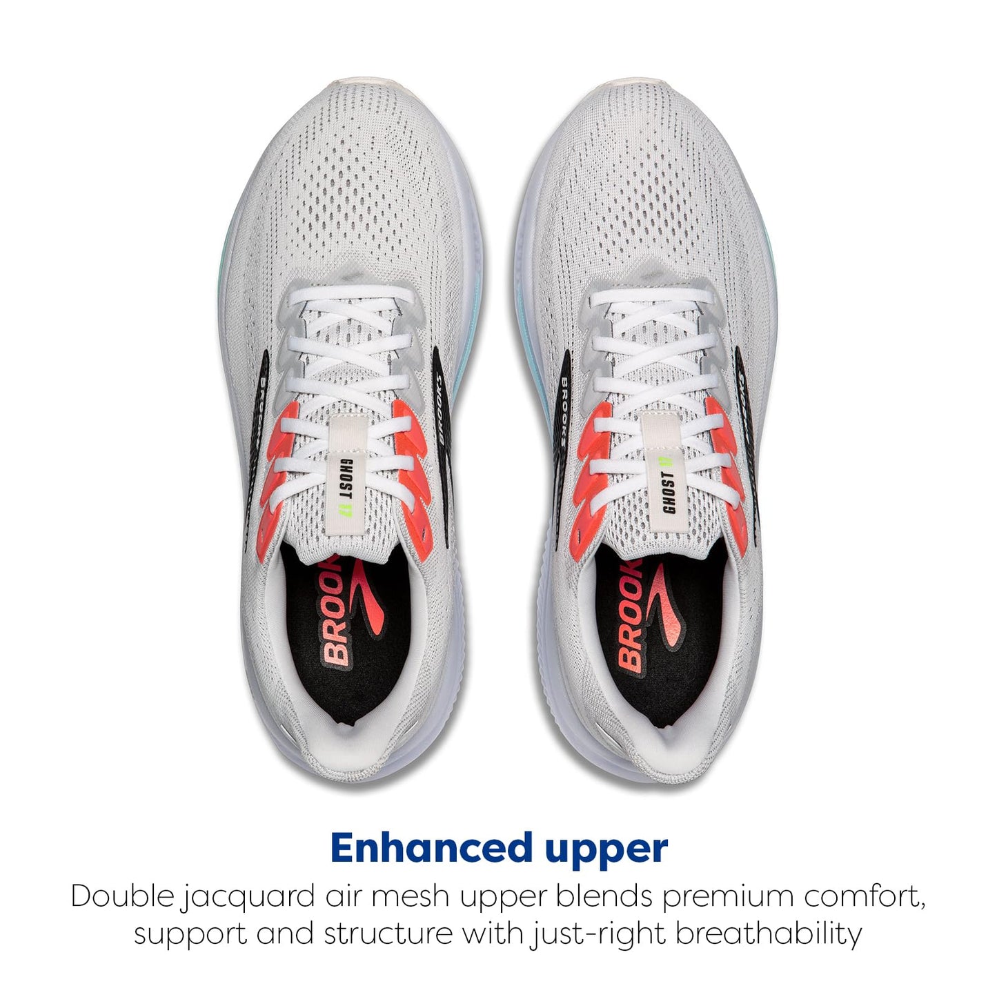 Brooks Men’s Ghost 17 Neutral Running Shoe - White/Pink Clay/Gecko - 8.5 Medium