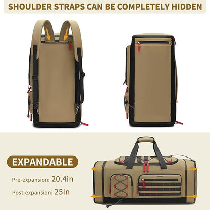 Bosstin Gym Bag for Men & Women,45L Travel Duffle Sports Duffel Bag Gym Weekender Overnight Backpack with Shoe Compartment (Khaki)