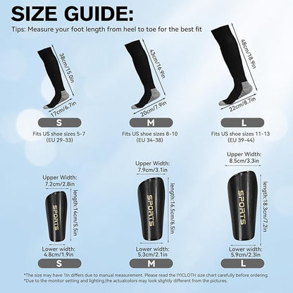 Youth Soccer Shin Guard Socks, Built-in Protective Pads, Kids Knee High Football Athletic Team Socks for Boys Girls