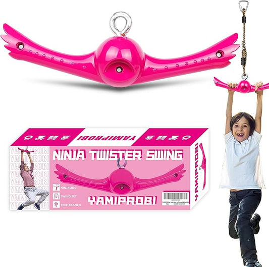 Ninja-Twister Swing Spins Set: Slackline Attachments - 360° Handle Twist-Spin Flips Toy Activate