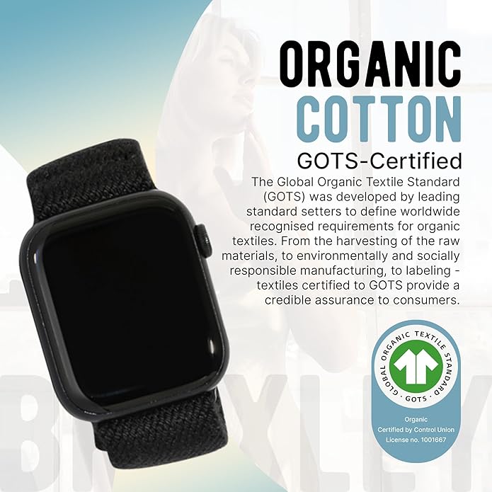 Braxley Bands - Organic Cotton Watch Bands For Women and Men, Compatible With All Apple Watch Sizes and Series - Washable, Sweat-Absorbent, Breathable Fit, Elastic Smart Watch Bands
