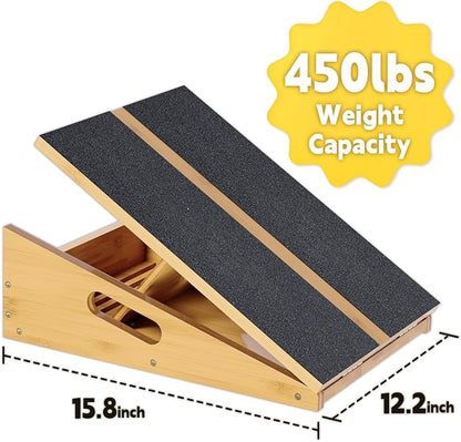 Wood Slant Board Calf Stretcher - Professional Calf Stretcher Slant Board for Physical Therapy, Incline Stretching, and Rehabilitation Exercises - Durable and Adjustable Balance Tool