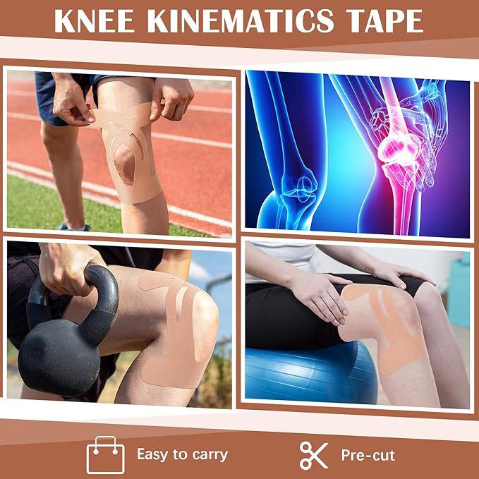 50 Pcs Precut Kinesiology Tape for Knees Pain Relief Elastic Waterproof Athletic Knee Tape for Support Stability Sports(Skin Color)