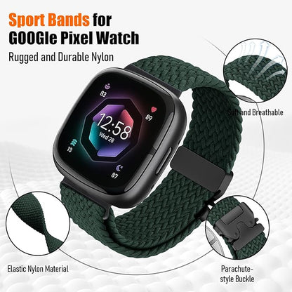Braided Stretchy Band for Fitbit Versa 4/Versa 3/Sense 2/Sense Watch Band Women Men,Parachute-style Buckle Nylon Sport Wristband Soft Fabric Elastic Loop Strap Accessories for Versa 4/3