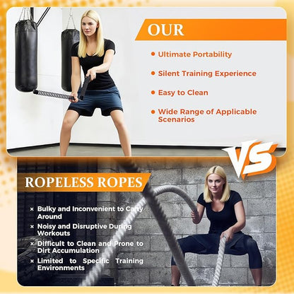 2PCS Ropeless Battle Ropes, Portable Workout Ropes for Home Gym Home Workout, HIIT Workouts Low-Impact Cardio Training Strength Training Core Muscle Building, Men Women