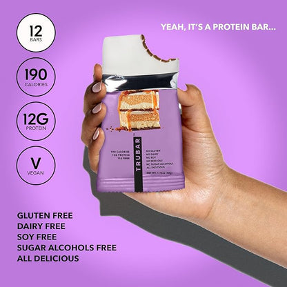 TRUBAR Vegan Protein Bar, Whole Lotta Macchiato, Gluten Free, Plant Based Protein, Dairy Free, Non GMO, Soy Free, No Sugar Alcohols, 12G Protein, 12G Fiber, 23G Carb, On the Go Snack Bars, 12 CT