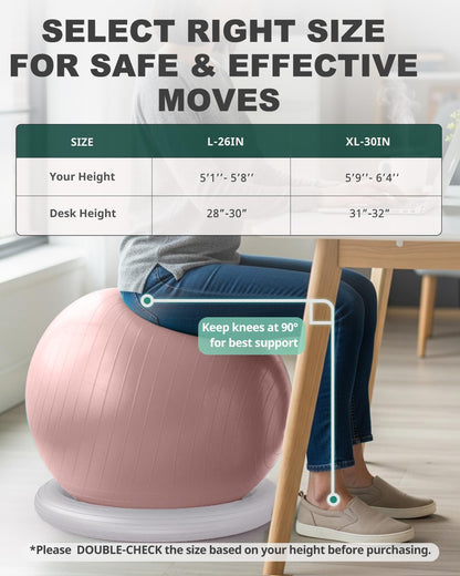 Trideer Yoga Ball Chair with Base for Office Desk, Exercise & Stability Ball Seat, Pilates Ball for