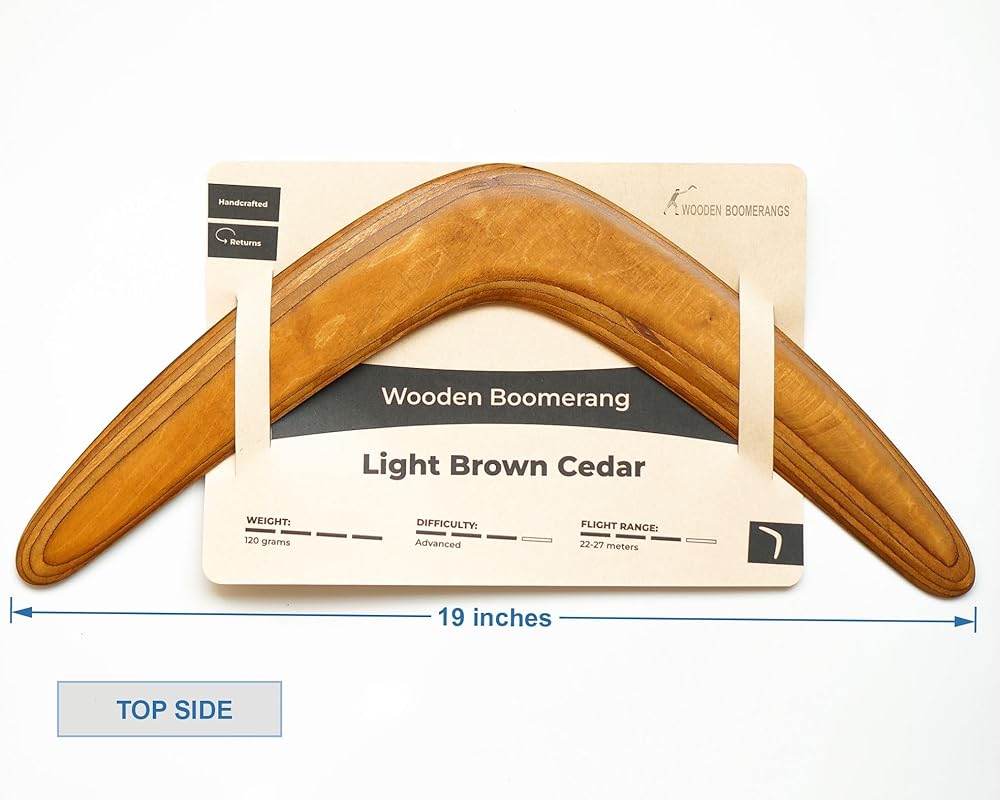 Masterfully Handcrafted Wooden Boomerang | Huge Size – 18 Inches | Flight-Tested, 100-Yard Range | Returning | Includes Throwing Guide | Boomerang for Adults | Colour: Light Brown Cedar