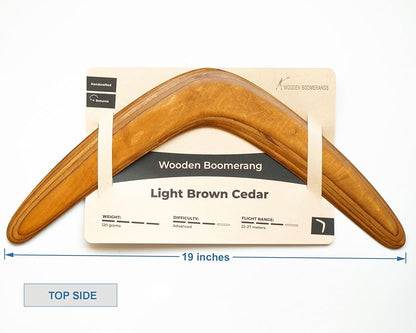 Masterfully Handcrafted Wooden Boomerang | Huge Size – 18 Inches | Flight-Tested, 100-Yard Range | Returning | Includes Throwing Guide | Boomerang for Adults | Colour: Light Brown Cedar