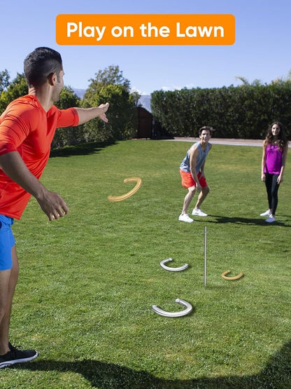 NQV Horseshoe Outdoor Game Set ?“Horse Shoe Game Kit,Sports Horseshoes Sets, Includes 4 Steel Horseshoes, 2 Metal Stakes & Carry Bag ??Perfect for Lawn, Backyard, or Tailgating