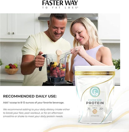 Faster Way - Protein Powder - Hydrolyzed Grass Fed Beef - 20g of Protein Per Serving - Muscle Growth & Recovery - 9 Essential Amino Acids - Sugar, Gluten & Dairy Free - Non-GMO - Vanilla - 30 Servings