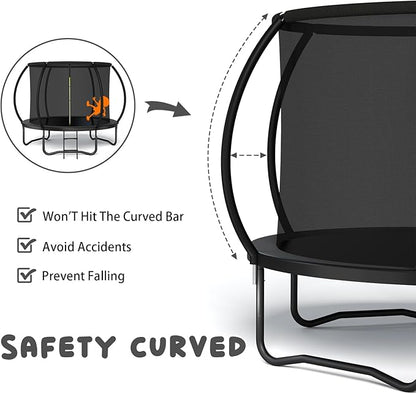 Trampoline 12FT 14FT 15FT 16FT for Kids/Adults - Outdoor Recreational with Enclosure Net Curved Poles and Ladder, Heavy Duty Anti-Rust Coating, ASTM Approval