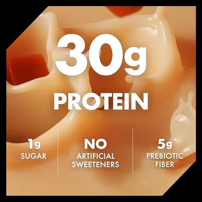 Oikos Protein Shake, Salted Caramel, 30g High Protein Drinks, Shelf Stable, Ready to Drink, 5g Prebiotic Fiber, 12 fl oz Bottle, 12 Count