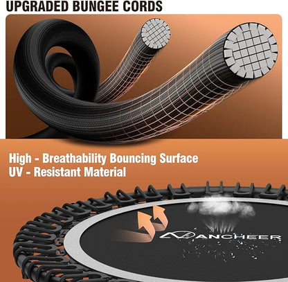 Bungee Rebounder Trampoline,ANCHEER 40" Foldable Fitness Trampoline with 4-Level Adjustable Handlebar, 450LBS Capacity, Resistance Ropes&Upgraded Bungees Safe for Home/Cardio,Workout Indoor/Outdoor