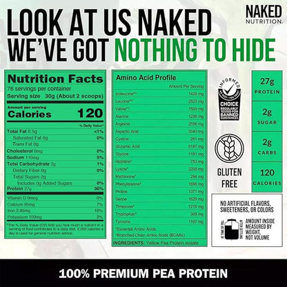 NAKED Pea - 5LB 100% Pea Protein Powder from North American Farms - Unflavored Vegan Pea Protein Isolate - Plant Protein Powder, Easy to Digest - 76 Servings