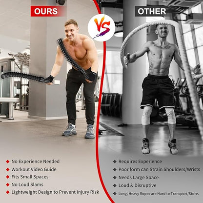 Ropeless Battle Ropes for HIIT Workouts, Cardio & Muscle Training, Low-Impact Cardio Training, Portable Cordless Home Gym Equipment for Men & Women with Non-Slip Gloves