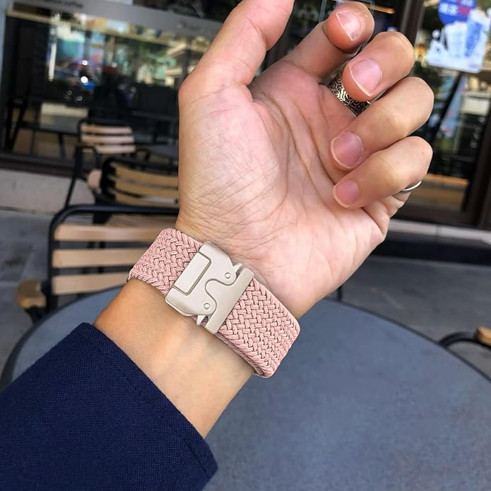 Braided Bands Compatible with Garmin Vivoactive 6/5/3/Venu 2 Plus/Forerunner 165/55/645/245 Music, 20mm Parachute Buckle Soft Stretchy Nylon Band for Garmin Venu/Sq/Sq 2/Vivomove HR Men Women