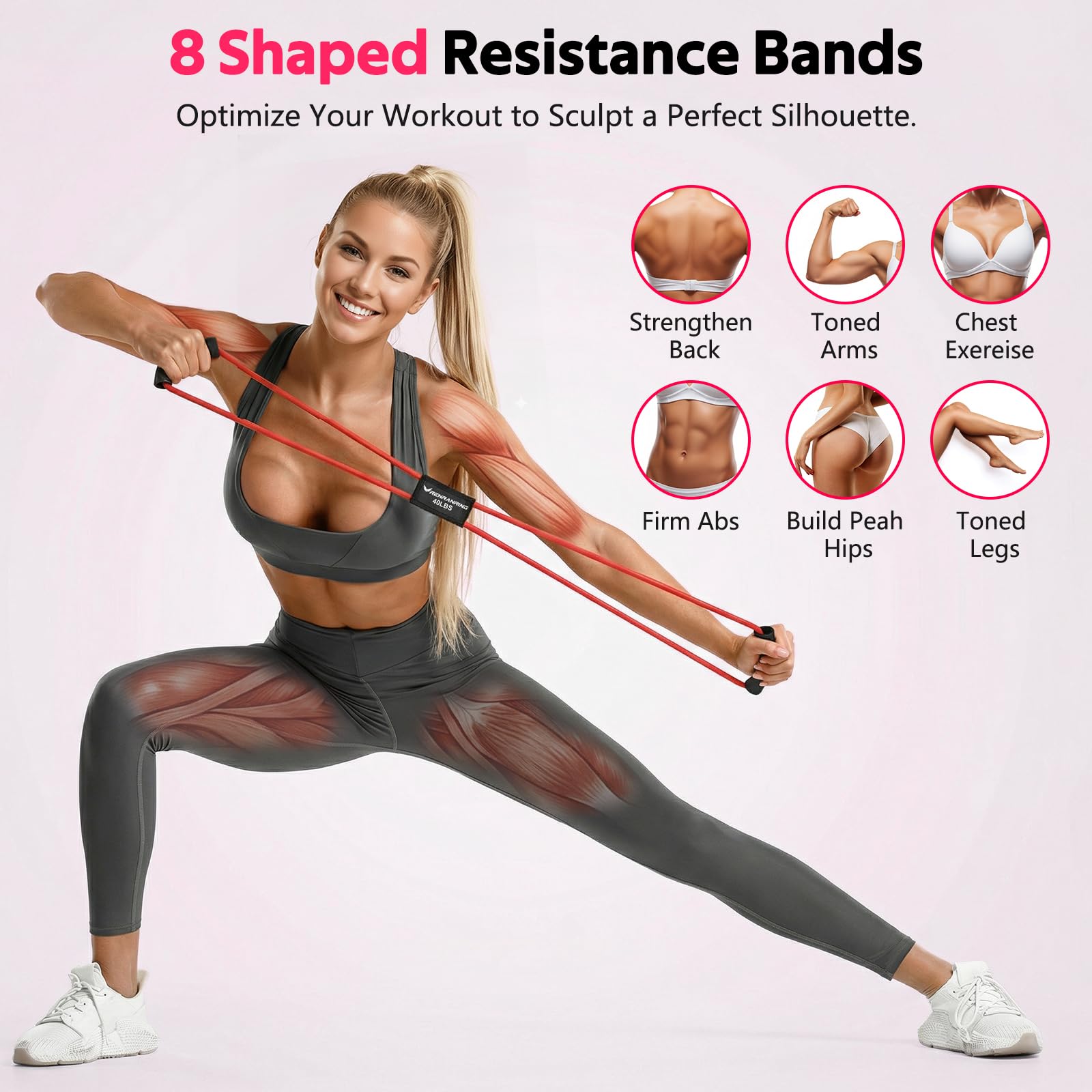 RENRANRING Figure 8 Fitness Resistance Bands with Handles - Exercise Tube Band Set of 3 for Arm and