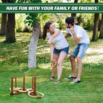 Wooden Ring Toss Game Set, Backyard Beach Camping Game with Toss Rings & Portable Carrying Bag, Outdoor Lawn & Yard Games for Kids, Adults & Family