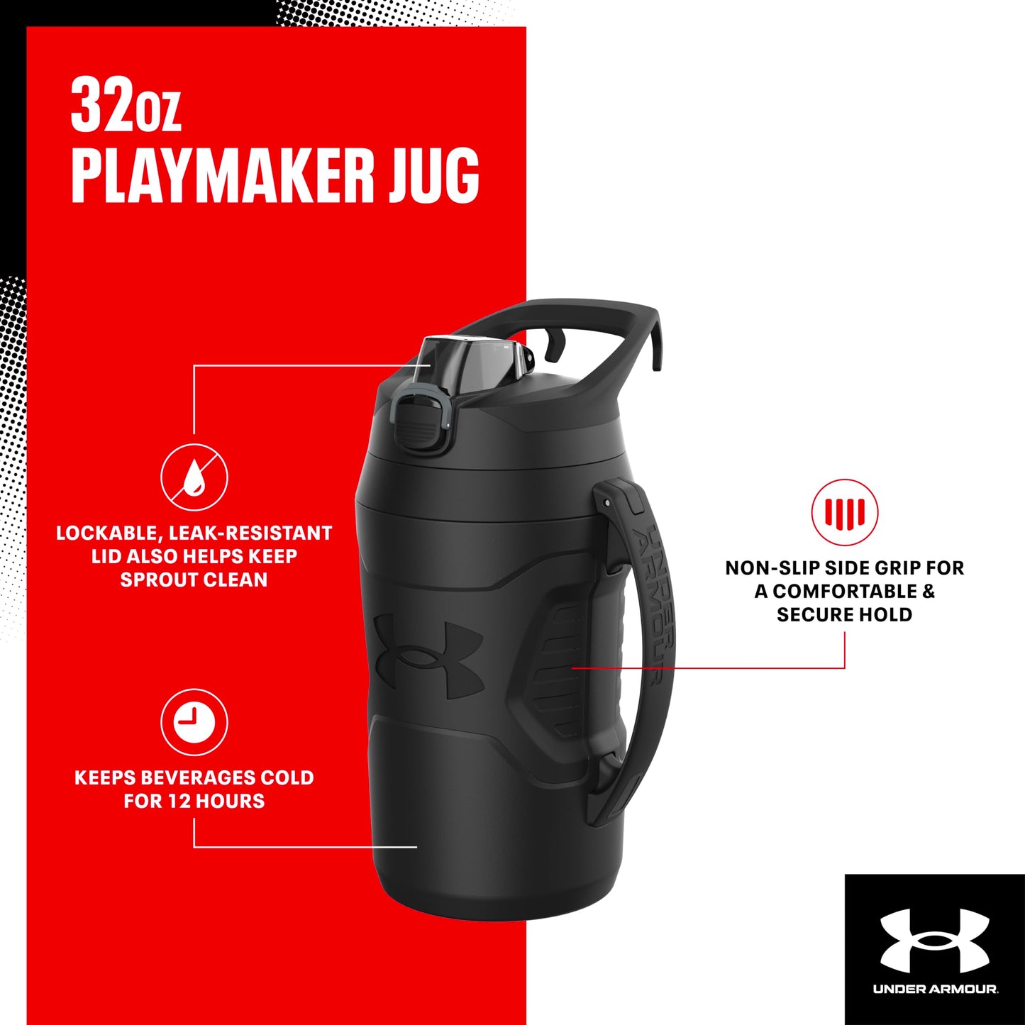 Under Armour 32 oz Insulated Water Bottles - Sports Water Jug with Fence Hook, Leak Resistant for