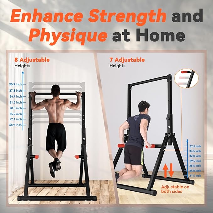 Power Tower Pull Up Dip Station Foldable, Pull Up Bar Station Adjustable, Multi-Function Home Gym, Strength Training Fitness Equipment, Triangular Design, for Home Outdoor