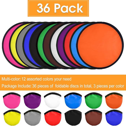 Mototo 36 Pieces Foldable Flying Disc Fans with Bag Folding Pocket Toy Set for Kids Fun Birthday Party Favors Summer Outdoor Activity Game Halloween Christmas, 12 Colors