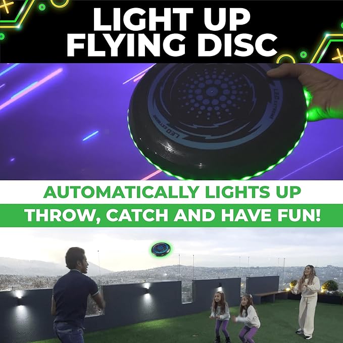 Toysery LED Light Up Fresbee - Glow in The Dark Fresbee for Kids and Adults, Flying Disc Adventure for Day and Night - Easy to Use Ideal for Camping Game