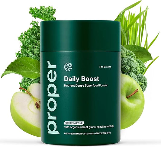 Proper, The Greens Daily Boost Organic Greens Powder. Whole Food, Apple Flavor Veggie Powder