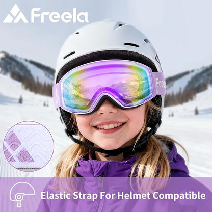 Freela Kids Ski Snowboard Goggles for Toddler(3-14) Youth Anti Fog Anti UV Goggles Girls Boys Snow Skiing Equipment