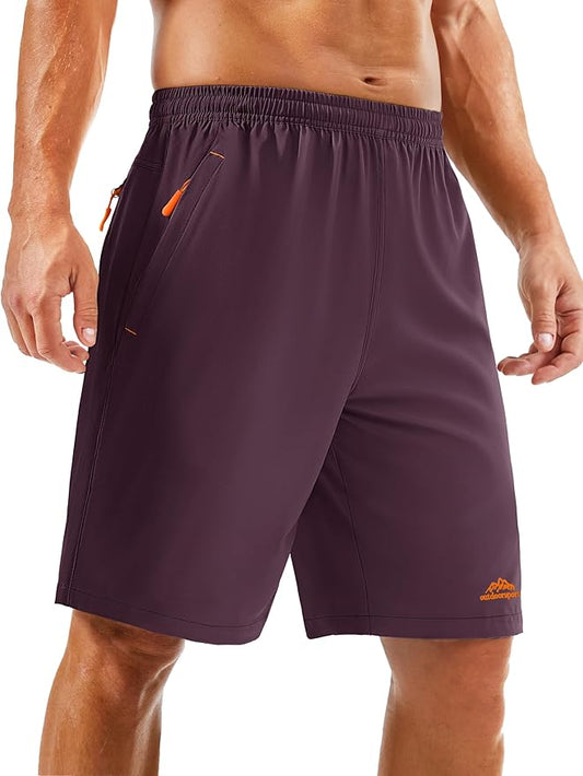 TACVASEN Men's Running Athletic Shorts 9" Quick Dry Workout Gym Shorts Lightweight Summer Shorts 3 Zipper Pockets
