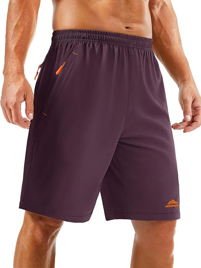 TACVASEN Men's Running Athletic Shorts 9" Quick Dry Workout Gym Shorts Lightweight Summer Shorts 3 Zipper Pockets