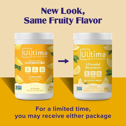 Ultima Replenisher Daily Electrolyte Powder Drink Mix ??Sugar Free ??Lemonade, 90 Servings ??Hydration Powder with 6 Key Electrolytes and Trace Minerals ??Keto Friendly, Vegan, Non-GMO