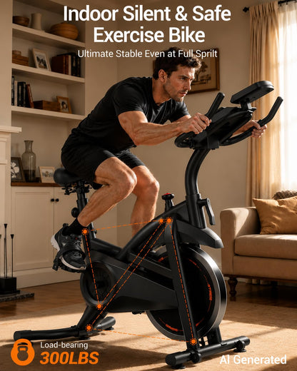 CURSOR FITNESS Exercise Bike, Brake Pad Stationary Bike for Home with Exclusive App, Stationary