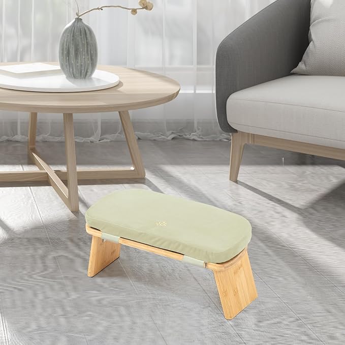 Meditation Bench, Bamboo Meditation Stool, Folding Kneeling Meditation Bench, Seiza Prayer Bench, Prayer Bench with Meditation Cushion, Kneeling Stool (Beige & Bag)