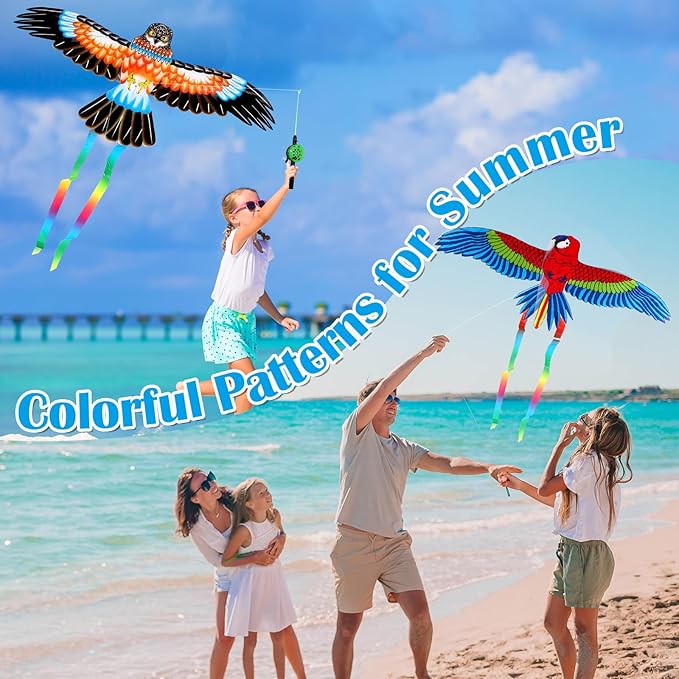 4Pcs Large Fishing Rod Kite for Kid Adults 23.62 Inch Vivid Swallow Parrot Phoenix Butterfly Kite Bulk, Easy to Fly, Kites for Adults Family in Spring Outdoor Beach Team Building