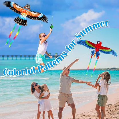 4Pcs Large Fishing Rod Kite for Kid Adults 23.62 Inch Vivid Swallow Parrot Phoenix Butterfly Kite Bulk, Easy to Fly, Kites for Adults Family in Spring Outdoor Beach Team Building