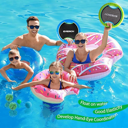 EVERICH TOY Trampoline Paddle Ball Set with 2 Bouncy Paddles & 4 Balls - Soft Foam Design for Kids Play Indoor Outdoor Beach Backyard Lawn - Great Gift Idea for Boys & Girls