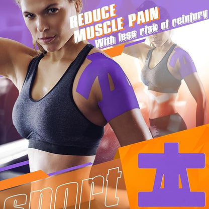 20 Count Kinesiology Tape for Shoulder Pain Relief Pre Cut Sports Waterproof Breathable Enhance Elastic Kinesiology Athletic Tape for Shoulder Support and Muscle Baseball Sports(Purple)