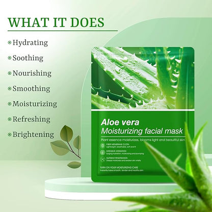 Aloe Vera Face Masks Skincare Soothing Face Mask Hydrating Face Masks Aloe Face Mask for Sensitive Skin, Acne, After Sun Care, Moisturizing Face Sheet Mask, Calming, Refreshing,10 Pack