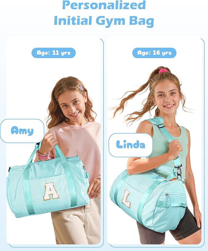 Teen Girls Gifts Trendy Stuff, Girl Gym Bag, Kids Initial Overnight Duffel Bags with Shoe Compartment, Personalized Travel Bag with Makeup Pouch, 6 Year Old Birthday Gift Ideas (Letter J)